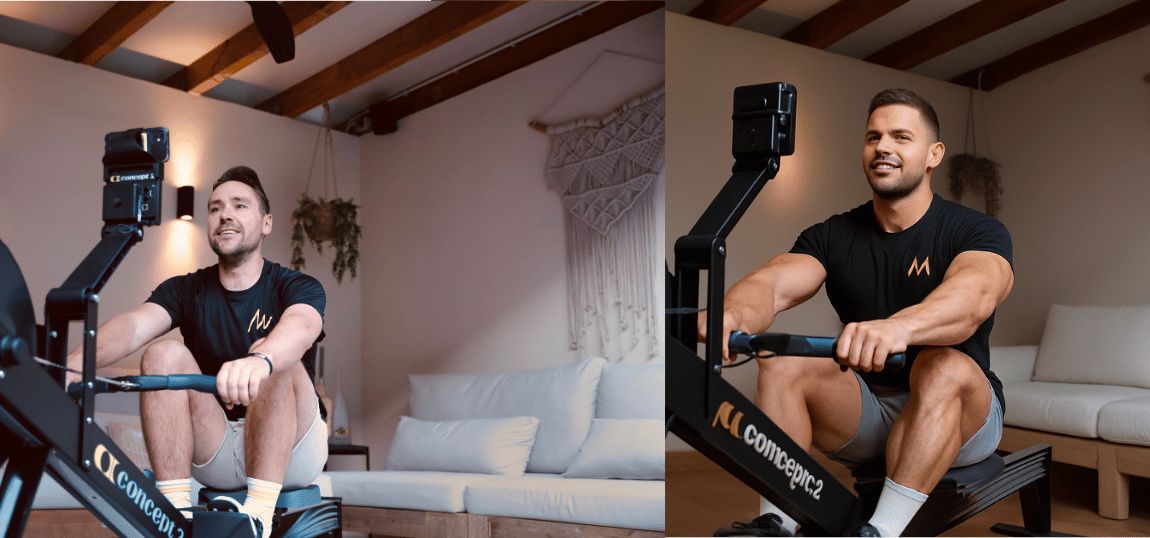 Vincent and Tycho Muda on the rowing machine